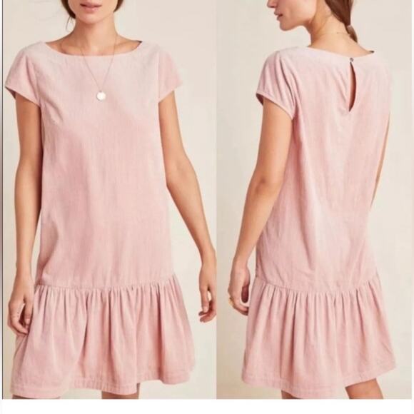 Maeve Anthropologie Tessa Corduroy Dress Baby Pink Womens size 0‎ 100% cotton - Picture 1 of 12